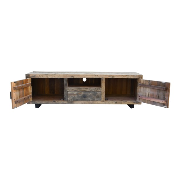 Meuble TV en bois foncé brut et ancien 160 cm - Antique