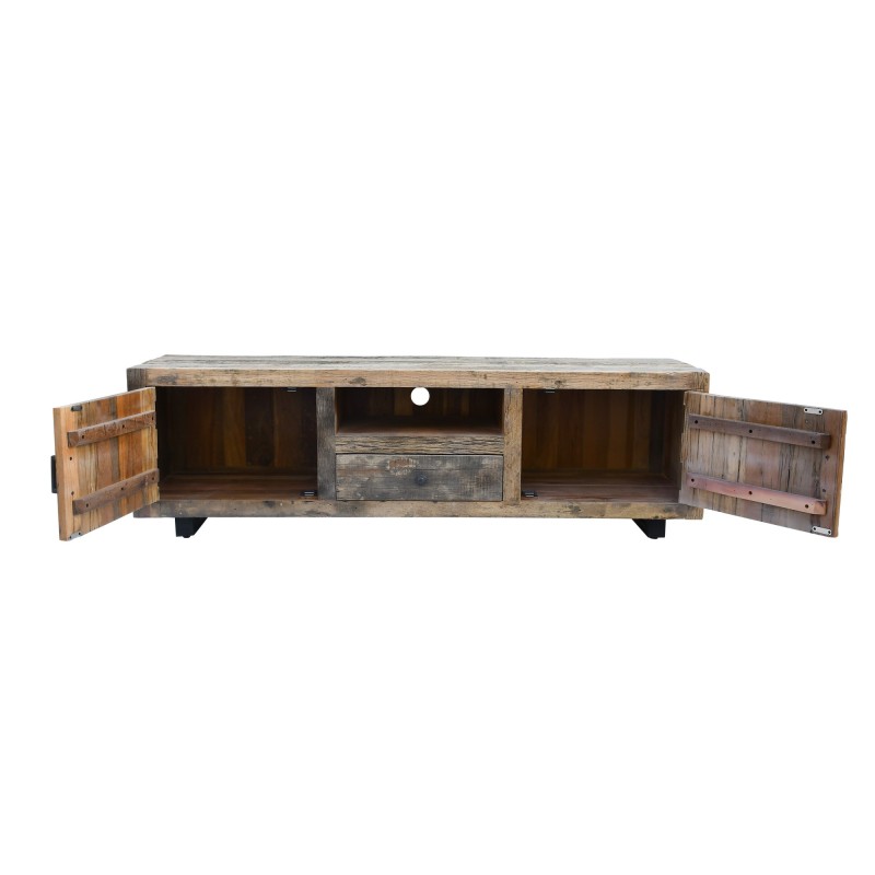 Meuble TV en bois foncé brut et ancien 160 cm - Antique
