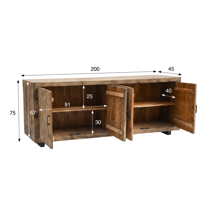 Bahut en bois massif brut et ancien 200 cm - Antique