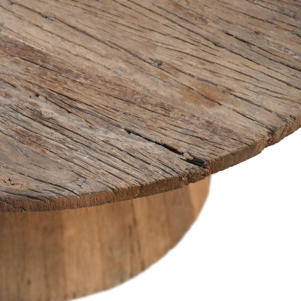 Table basse ronde en bois massif brut et ancien - Rustique