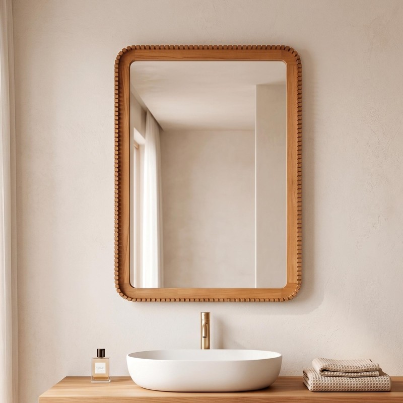 Miroir rectangulaire en bois de teck 80 x 60 cm - Beria