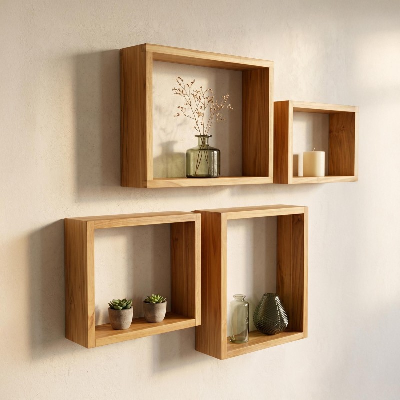 Etagère murale en teck 30 x 35 cm