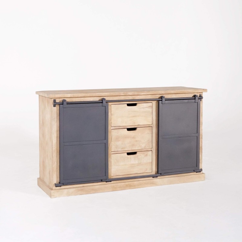 Meuble sous vasque en bois massif et métal 140 cm - Detroit
