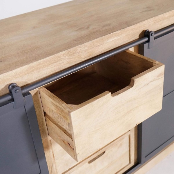 Meuble sous vasque en bois massif et métal 140 cm - Detroit