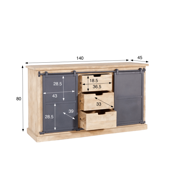Meuble sous vasque en bois massif et métal 140 cm - Detroit