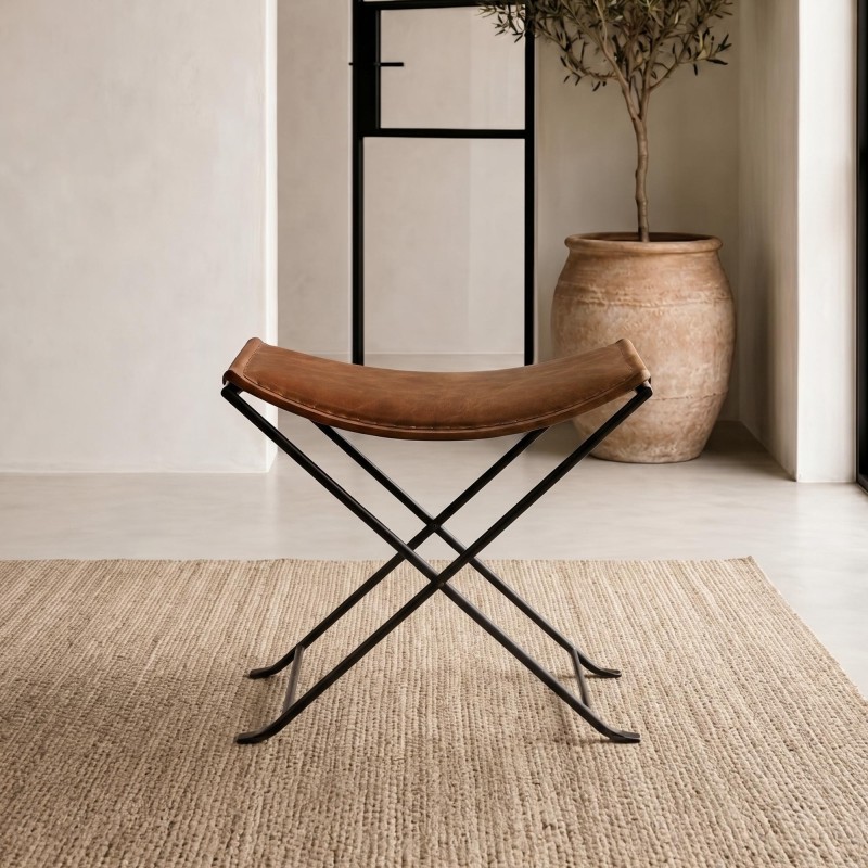 Tabouret d’appoint pliant en cuir vintage - Smart