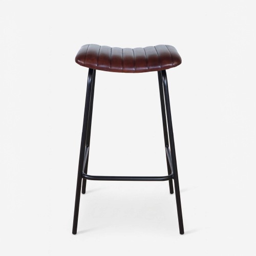 Tabouret haut en cuir naturel et métal