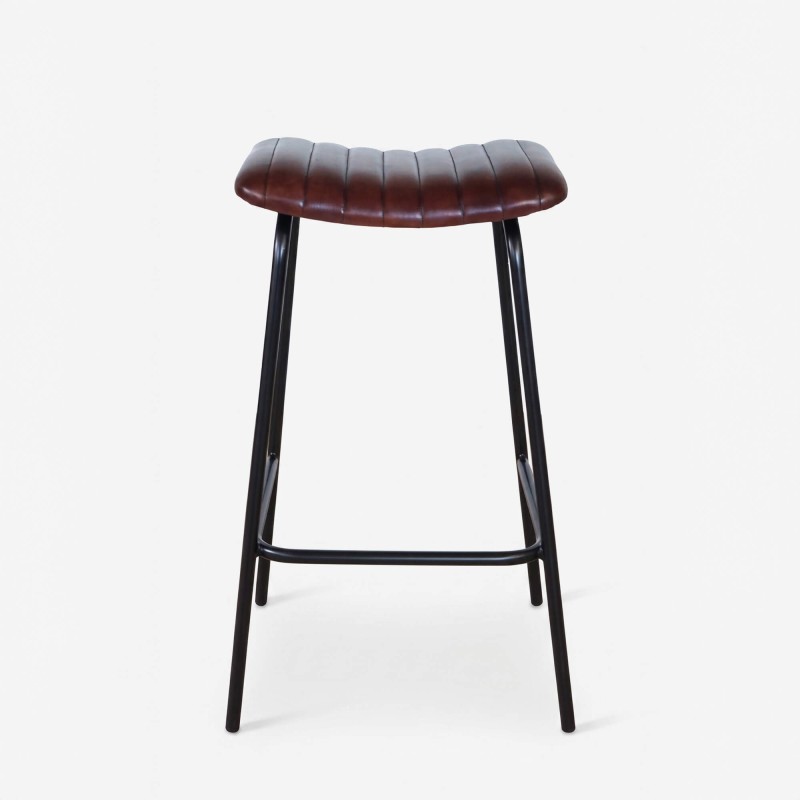 Tabouret haut en cuir naturel et métal