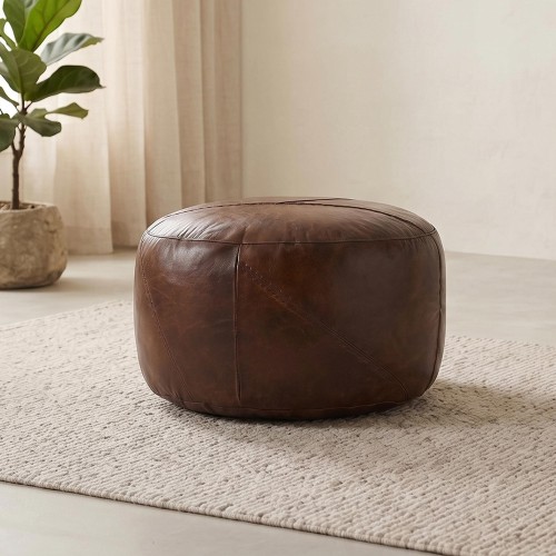 Pouf rond en cuir - Patchwork