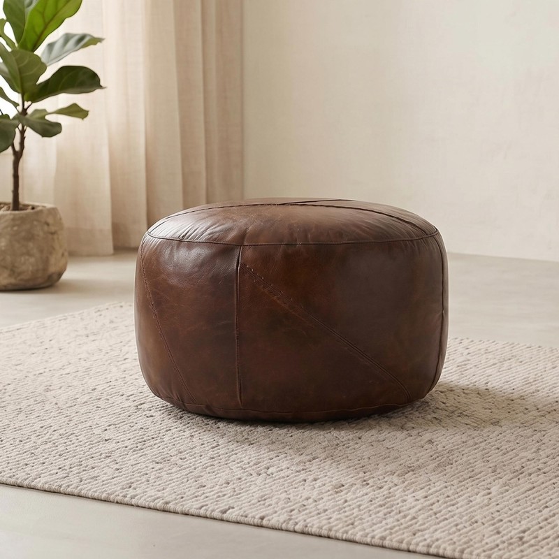 Pouf rond en cuir - Patchwork