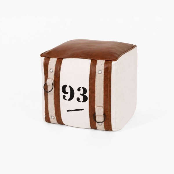 Pouf en cuir et tissu de style vintage "93"