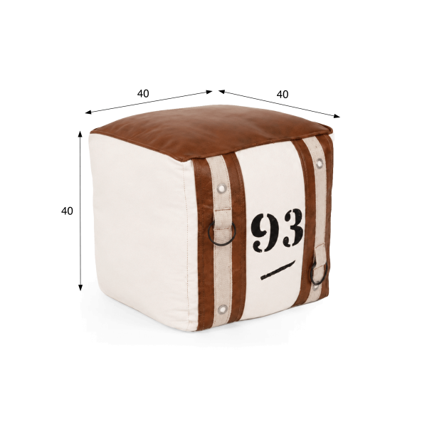 Pouf en cuir et tissu de style vintage "93"