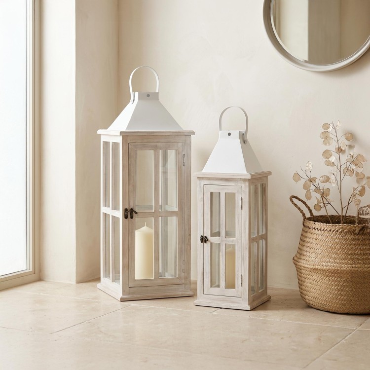 Lot de 2 lanternes en bois et métal - Cottage