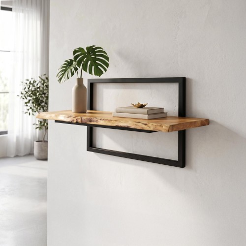 Etagère murale 70 cm avec plateau en bois massif à bord naturel
