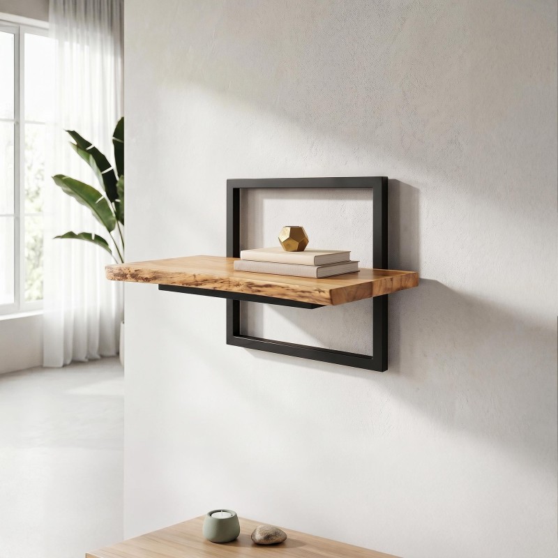 Etagère murale 50 cm avec plateau en bois massif à bord naturel