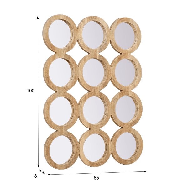 Ensemble rectangulaire 100 x 85 cm de miroirs ronds avec cadre en bois - Ellipse