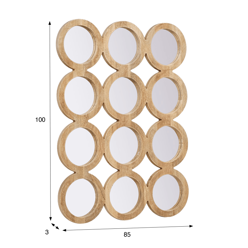Ensemble rectangulaire 100 x 85 cm de miroirs ronds avec cadre en bois - Ellipse