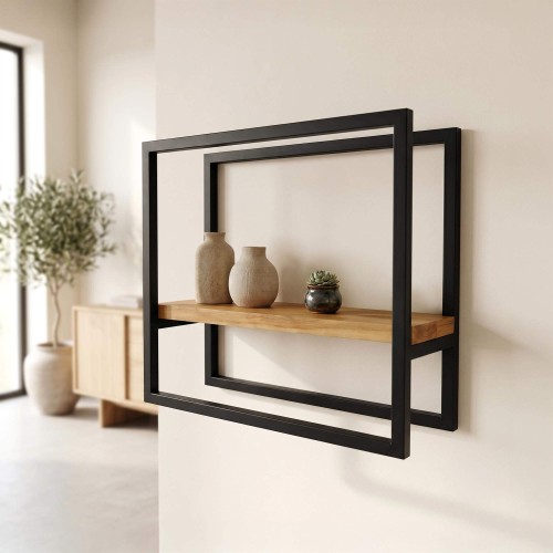 Etagère murale rectangulaire bois et métal 40 x 35 cm - Strip