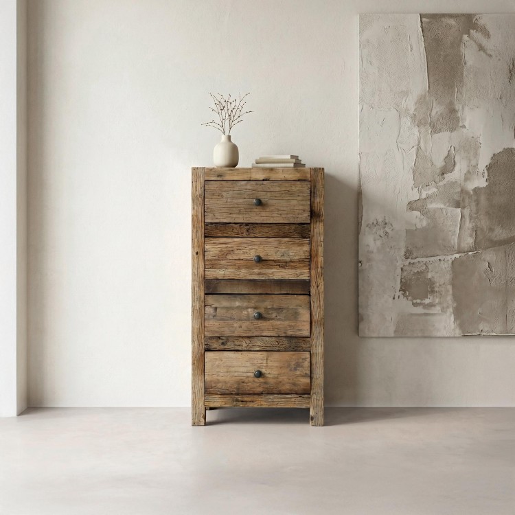 Commode en bois foncé brut et ancien - Antique