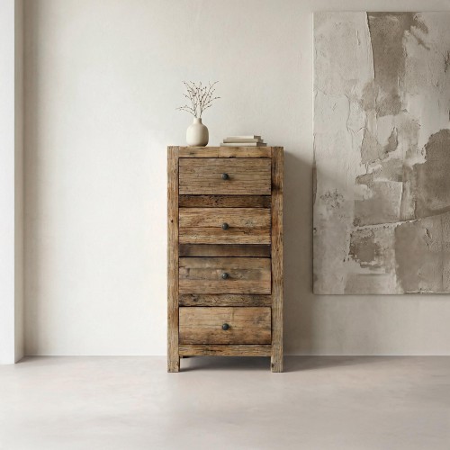 Commode en bois foncé brut et ancien - Antique
