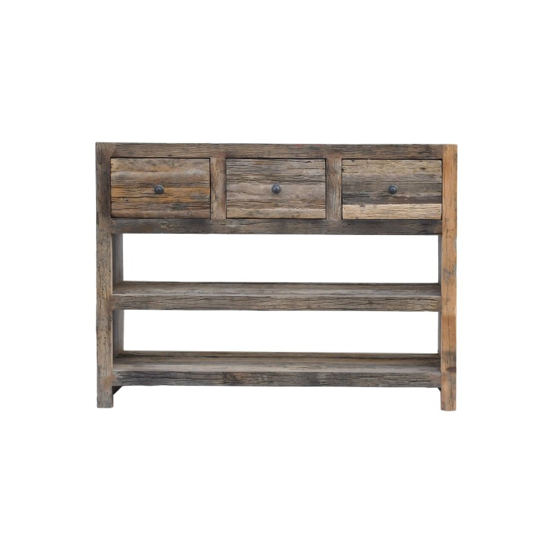 Console 3 tiroirs en bois foncé brut et ancien - Antique