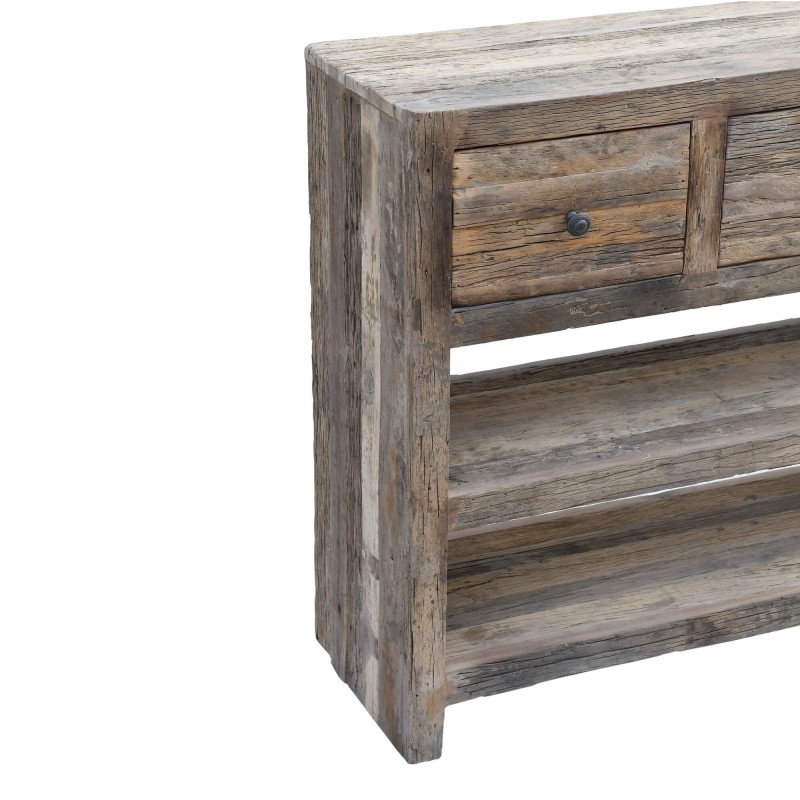 Console 3 tiroirs en bois foncé brut et ancien - Antique