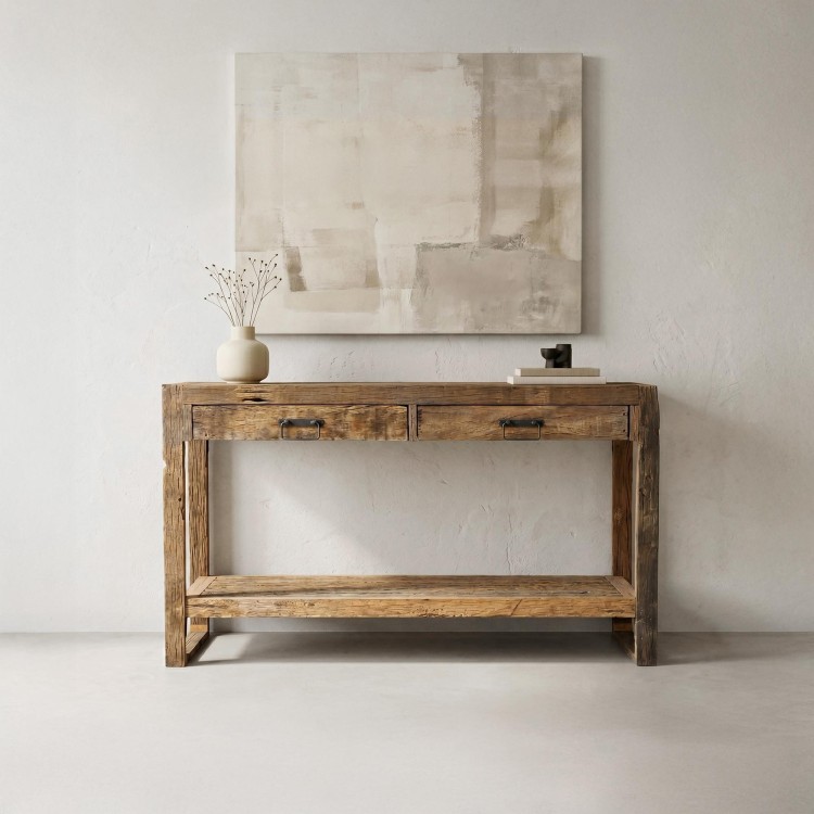 Console en bois massif brut et ancien - Antique