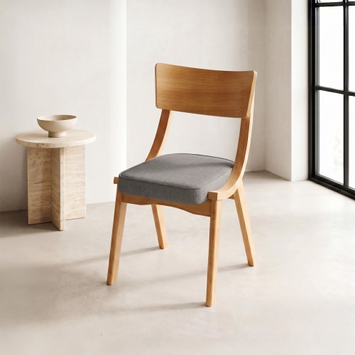Chaise de salle à manger en chêne naturel et tissu gris - Svea