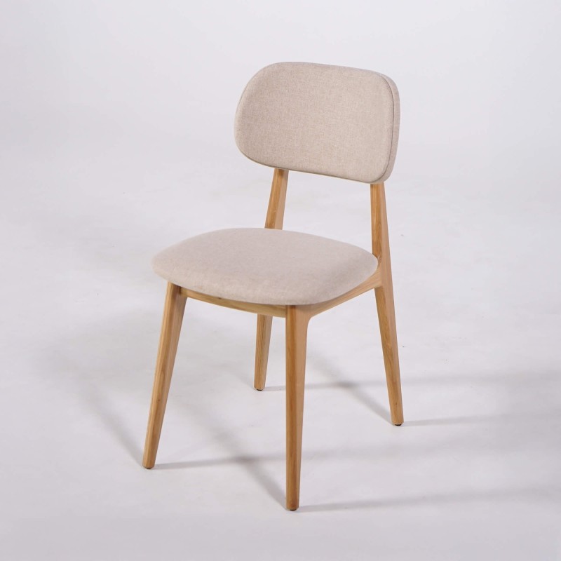 Chaise en bois massif de chêne et tissu beige - Skaga