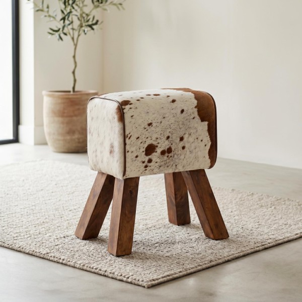 Petit banc cheval d'arçon en peau de vache - Ranch