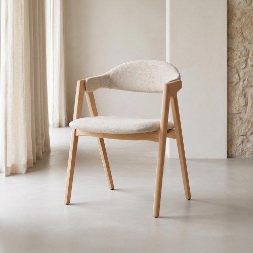 Chaise en bois naturel et tissu bouclé blanc - Lykke