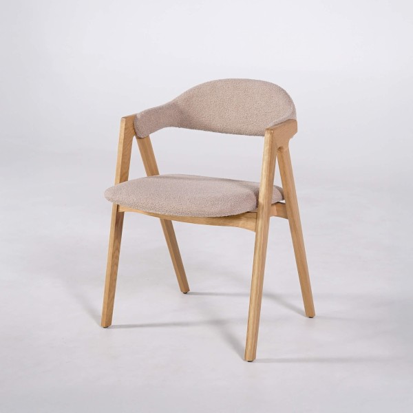 Chaise en bois naturel et tissu bouclette beige - Lykke
