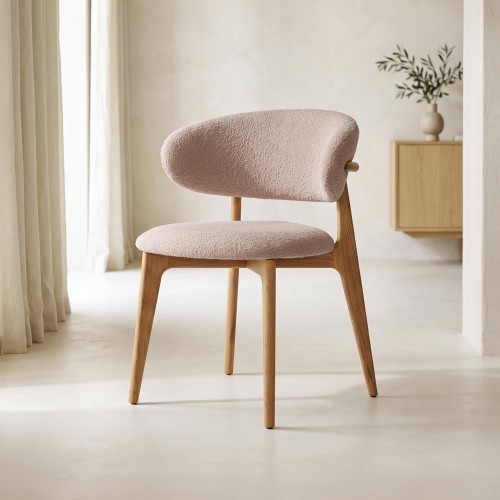 Chaise en bois massif de chêne et tissu beige - Lunna