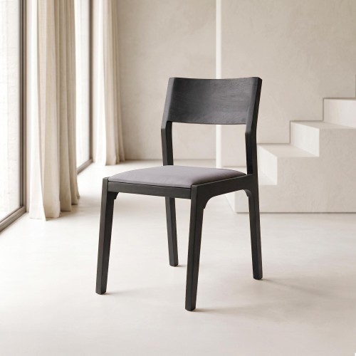 Chaise noire en bois naturel et tissu gris - Elegance