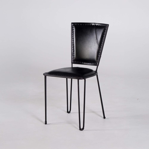 Chaise vintage metal et cuir noir - Smart