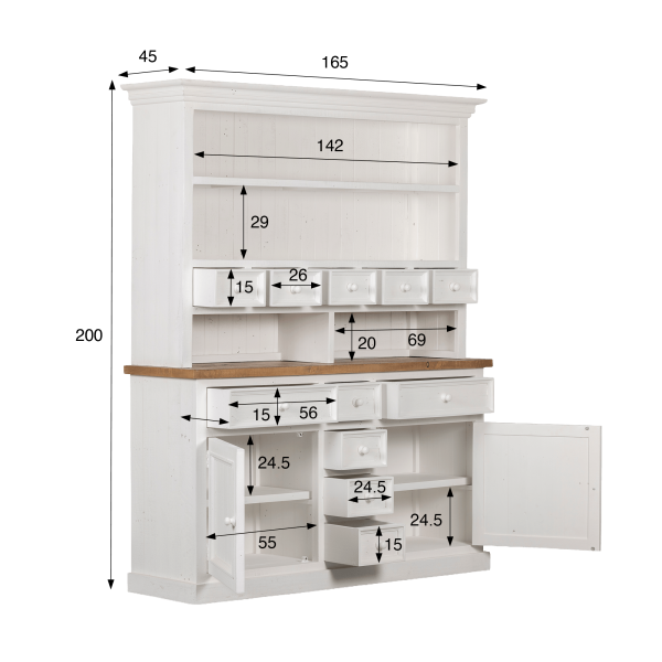 Buffet vaisselier bois et blanc en pin massif - Mayfield