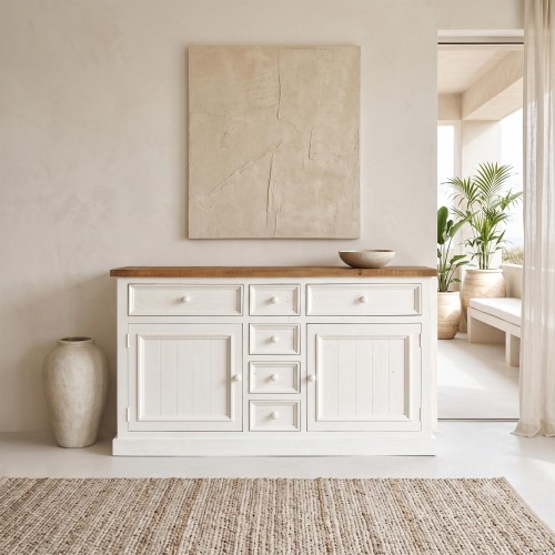 Bahut bois et blanc en pin massif 160 cm - Mayfield
