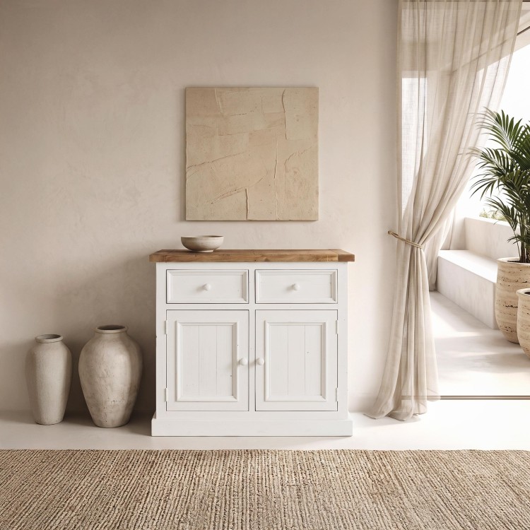 Buffet blanc en bois massif de pin 100 cm - Mayfield
