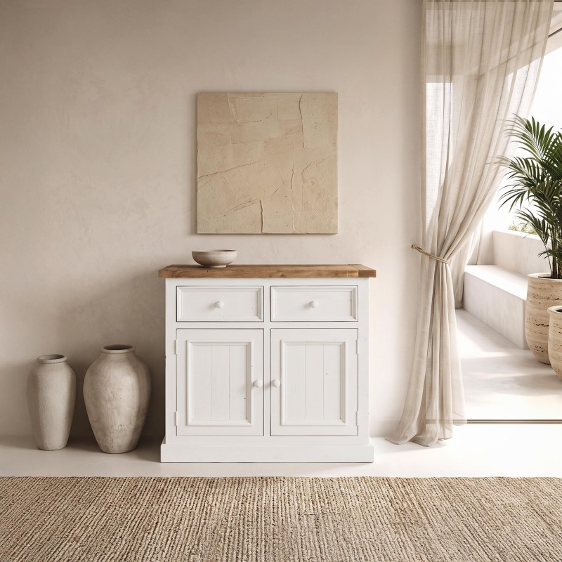Buffet blanc en bois massif de pin 100 cm - Mayfield