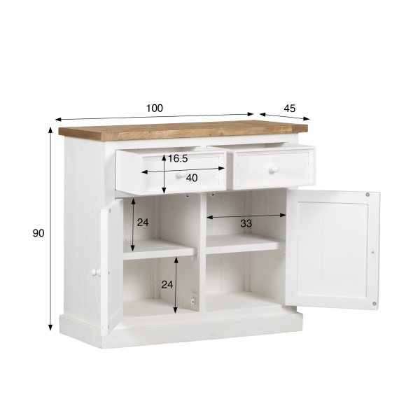 Buffet blanc en bois massif de pin 100 cm - Mayfield