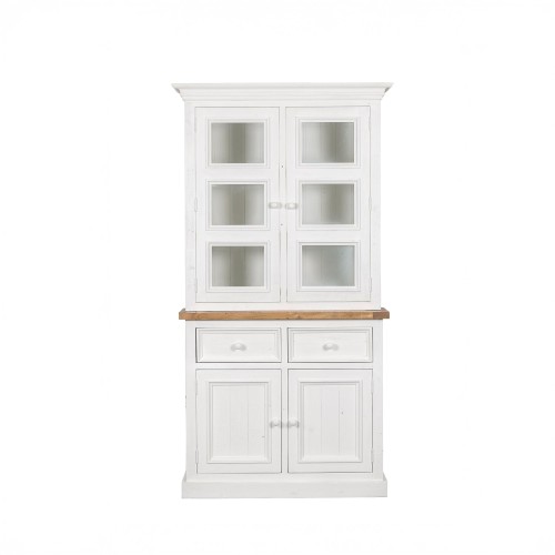 Buffet haut vitrine bois et blanc en pin massif - Mayfield