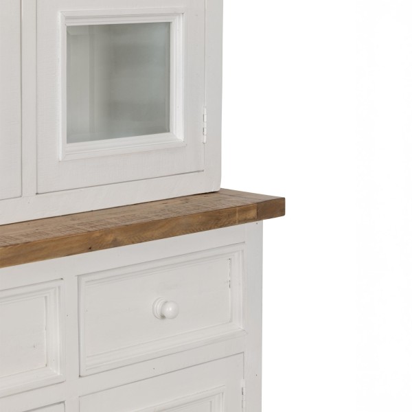 Buffet haut vitrine bois et blanc en pin massif - Mayfield