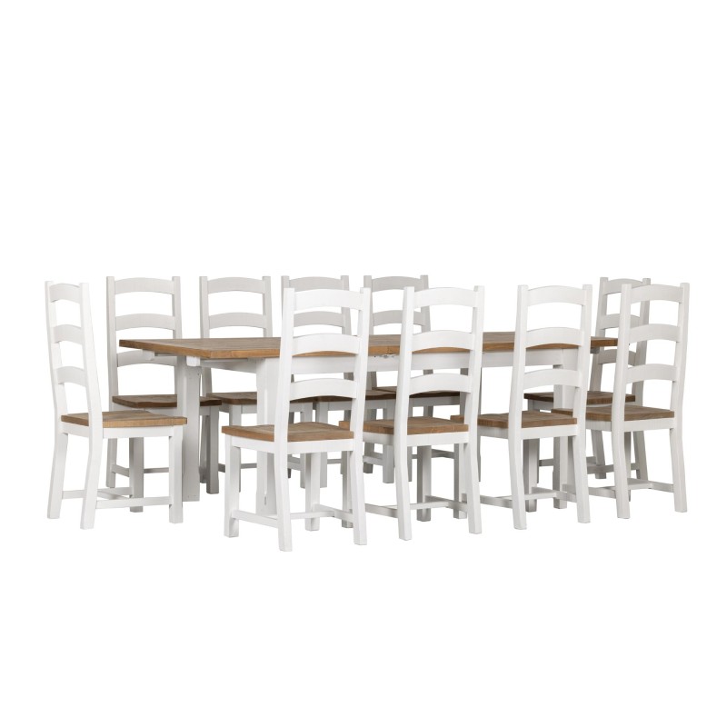 Table à manger extensible blanche en bois massif de pin - Mayfield