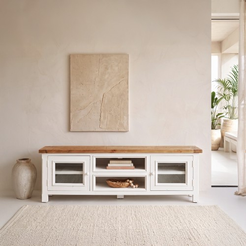 Meuble TV bois et blanc en pin massif 170 cm - Mayfield