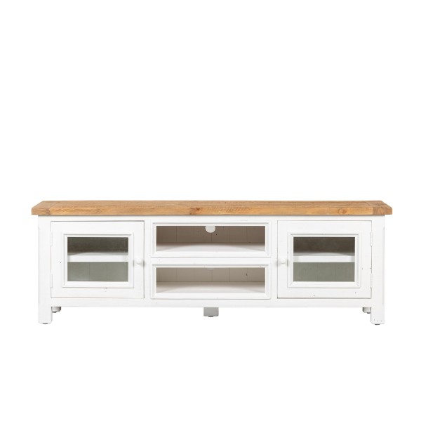 Meuble TV bois et blanc en pin massif 170 cm - Mayfield