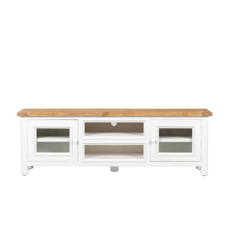 Meuble TV bois et blanc en pin massif 170 cm - Mayfield