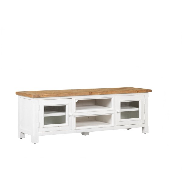 Meuble TV bois et blanc en pin massif 170 cm - Mayfield