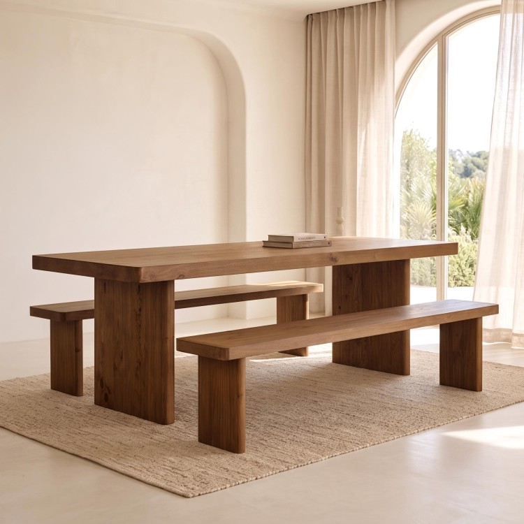 Table à manger en bois massif naturel de pin - Valdora