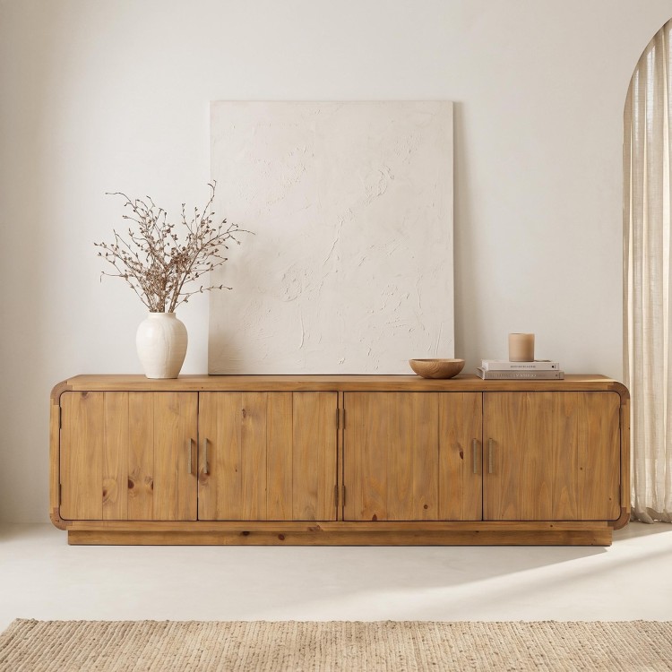 Meuble TV en bois massif naturel de pin 200 cm - Valdora