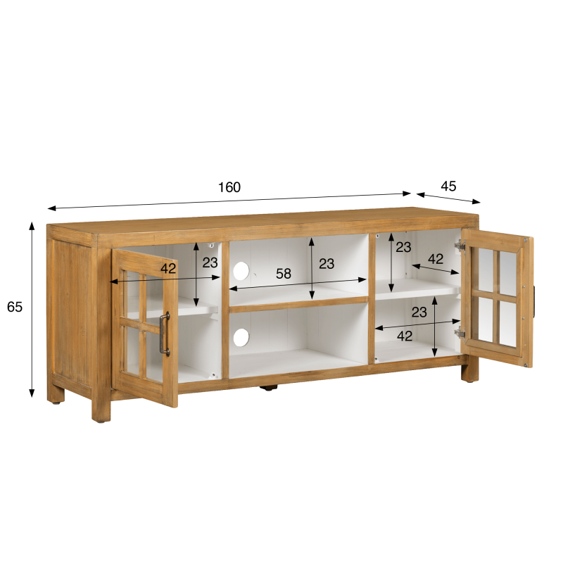 Meuble TV en bois massif de pin naturel 160 cm - Ashford